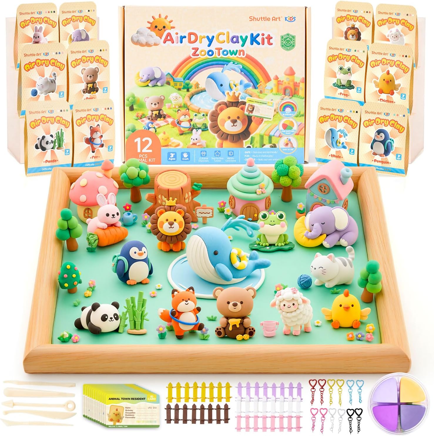 Shuttle Art Dry Clay Set – Animal-Themed Air - 12 Clay Designs