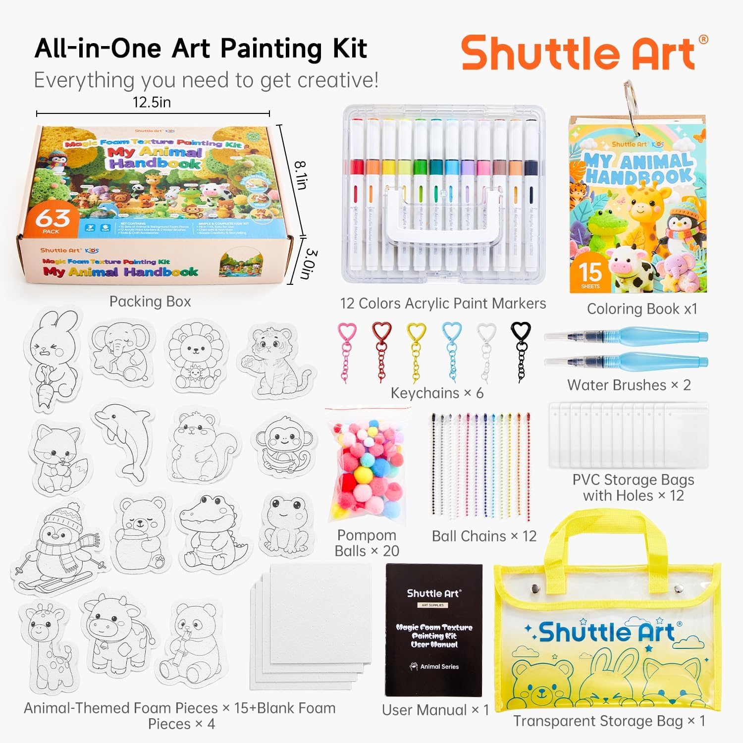 Shuttle Art 63 Pcs Magic Foam Texture Painting Kit Animal Series